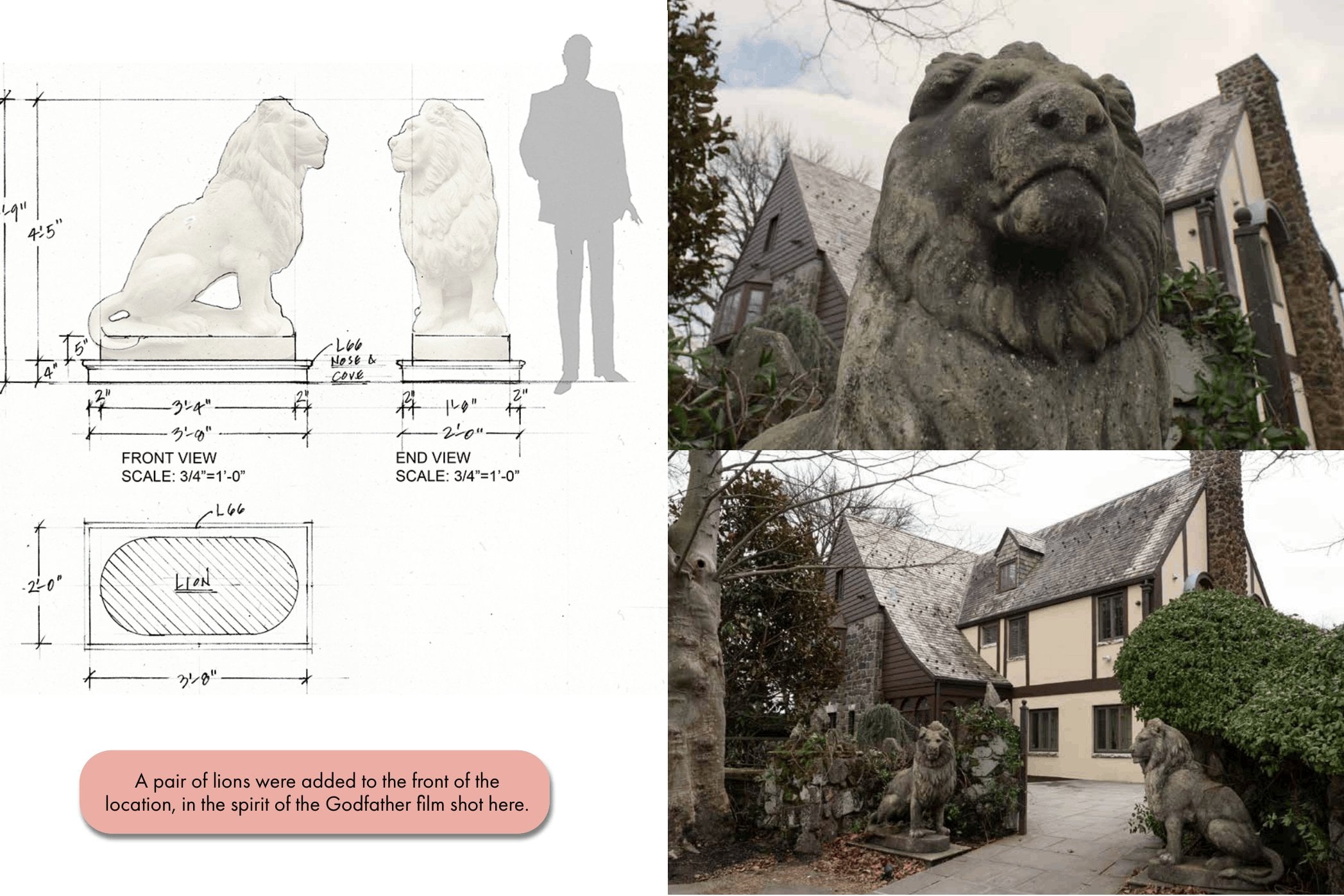 Patrick and his team added a pair of lion statues to the front of the Caccimelio house.