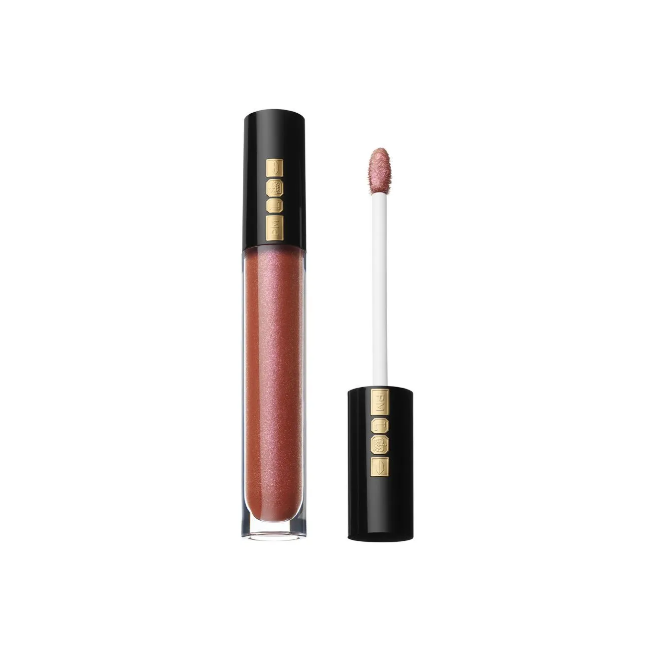 A tube of Pat McGrath's Bronze Venus Lip Gloss, a glittering pinky-bronze color