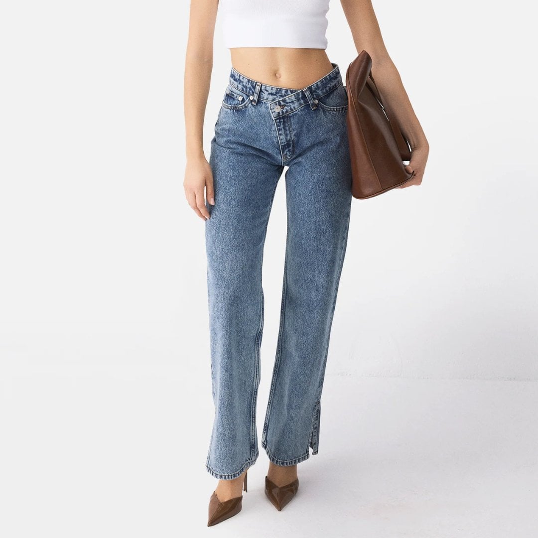 Piral Cross Button Straight Jeans