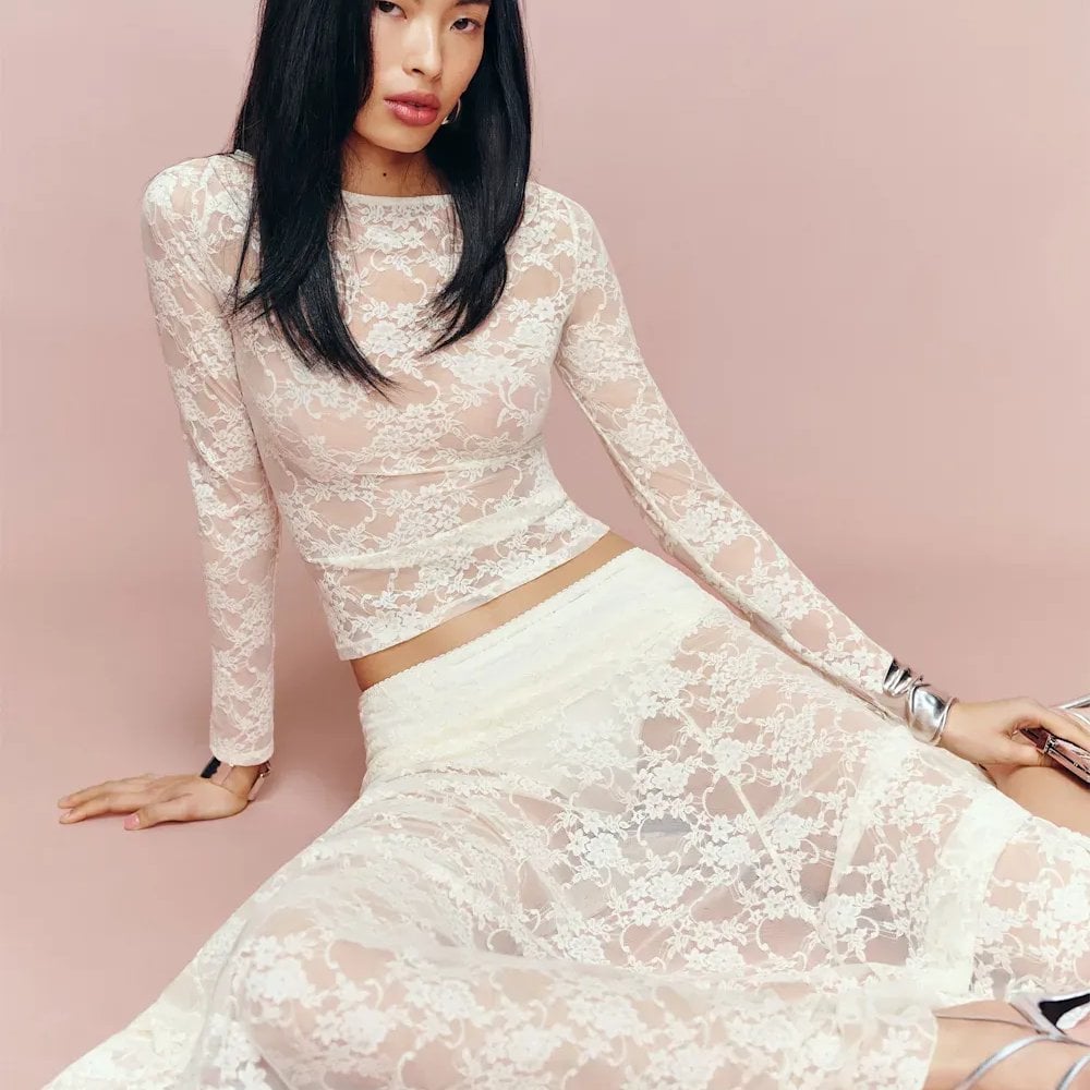 Reformation Adriano White lace Top