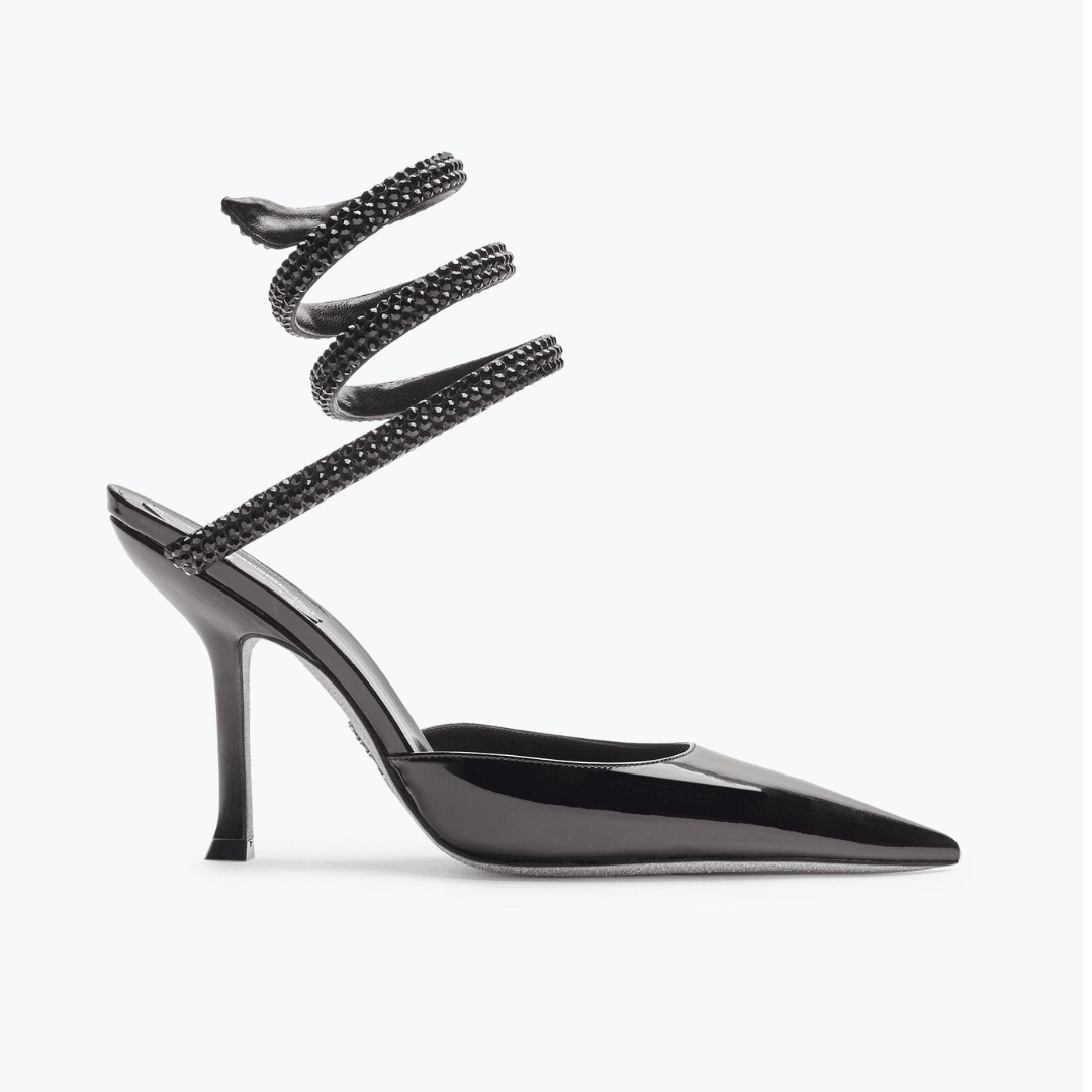 Rene Caovilla Cleo Black Pump With Crystals against an off-white background