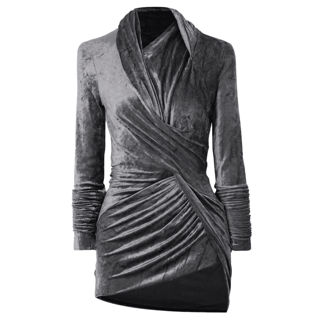 Rick Owens Magnetic twisted gathered crushed-velvet mini dress against a white background