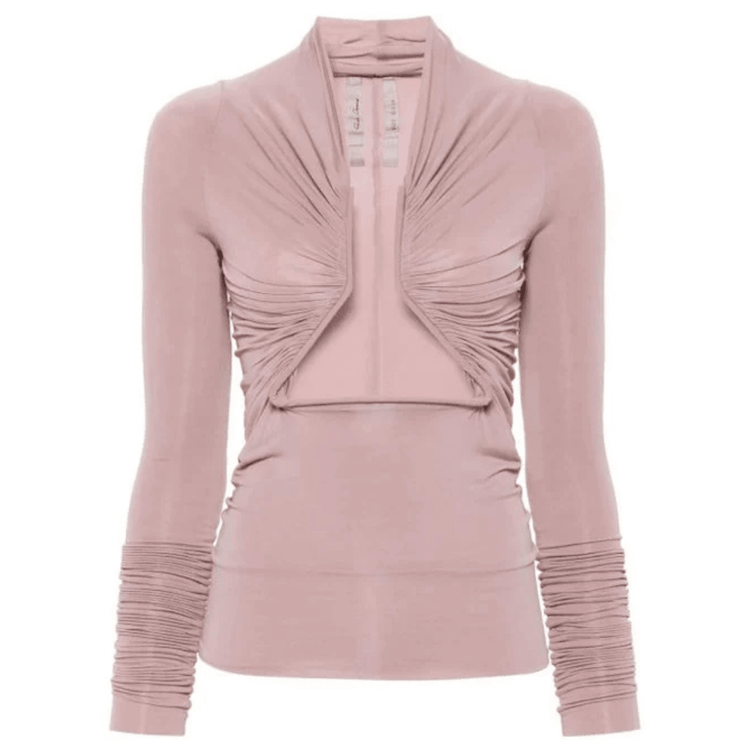 Rick Owens Prong Cutout Top in a dusty pink color against a white background