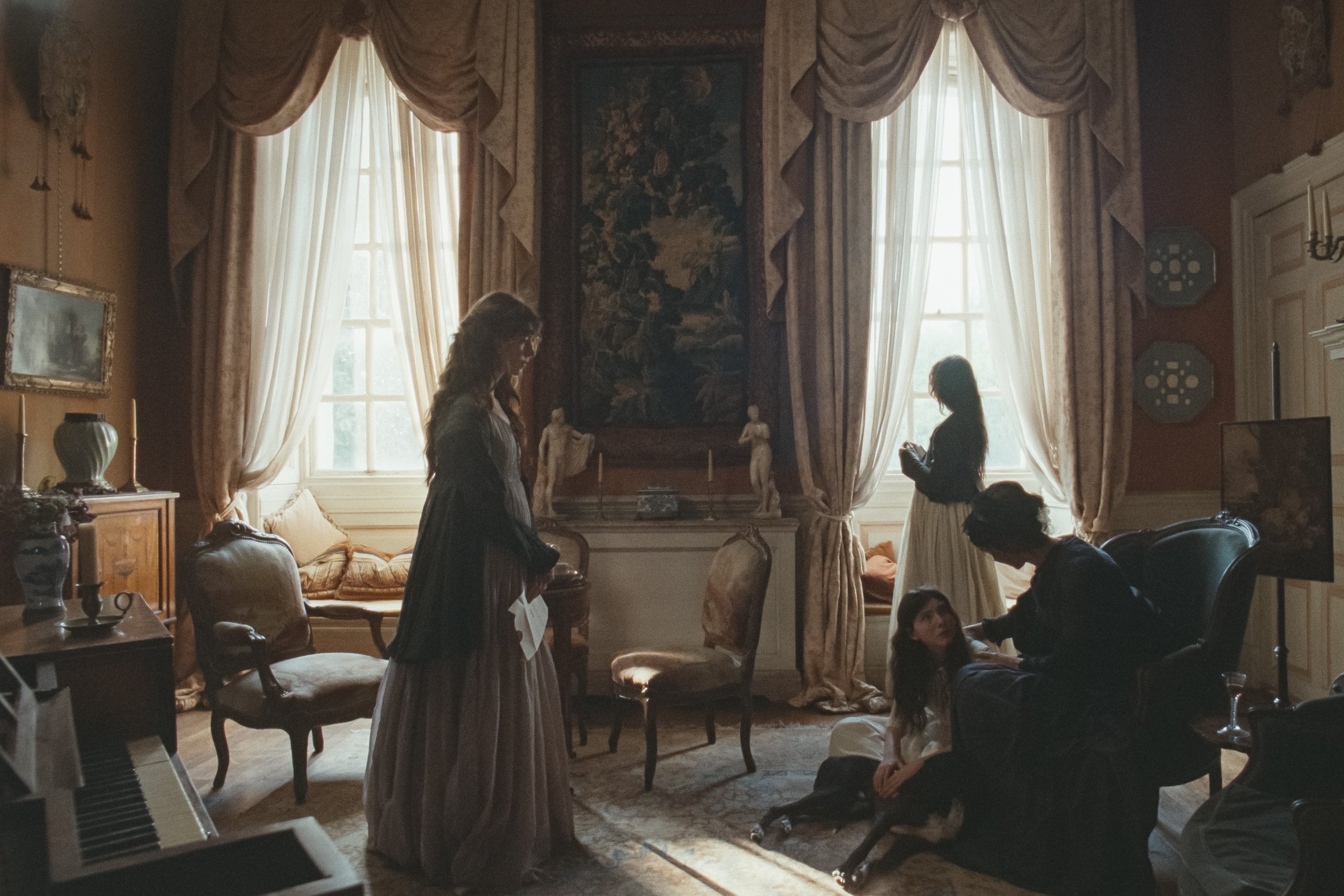 Daisy Edgar-Jones, Esmé Creed-Miles, Bodhi Rae Breathnach, and Caitriona Balfe in "Sense and Sensibility."