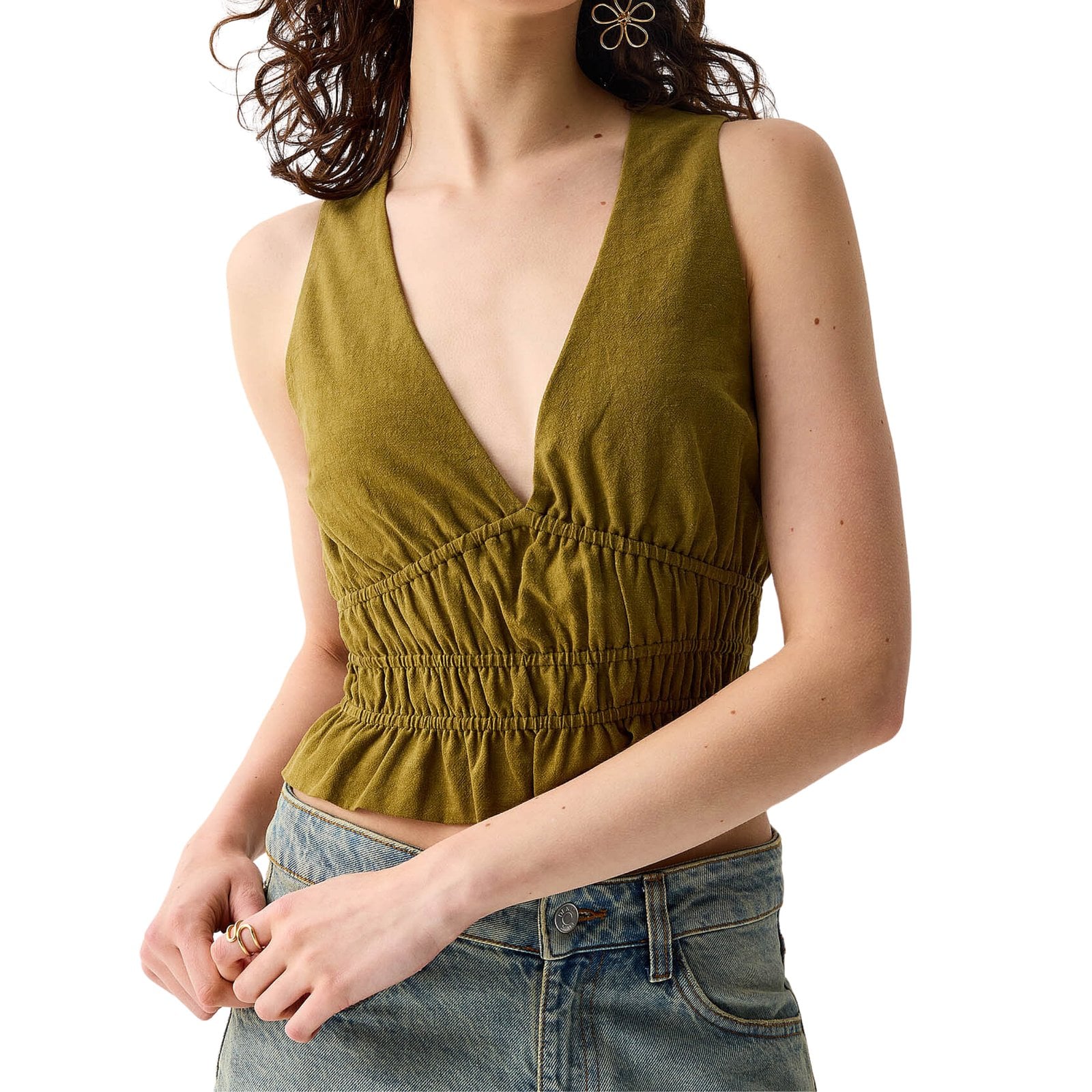 Simons La camisole lin mélangé taille smockée