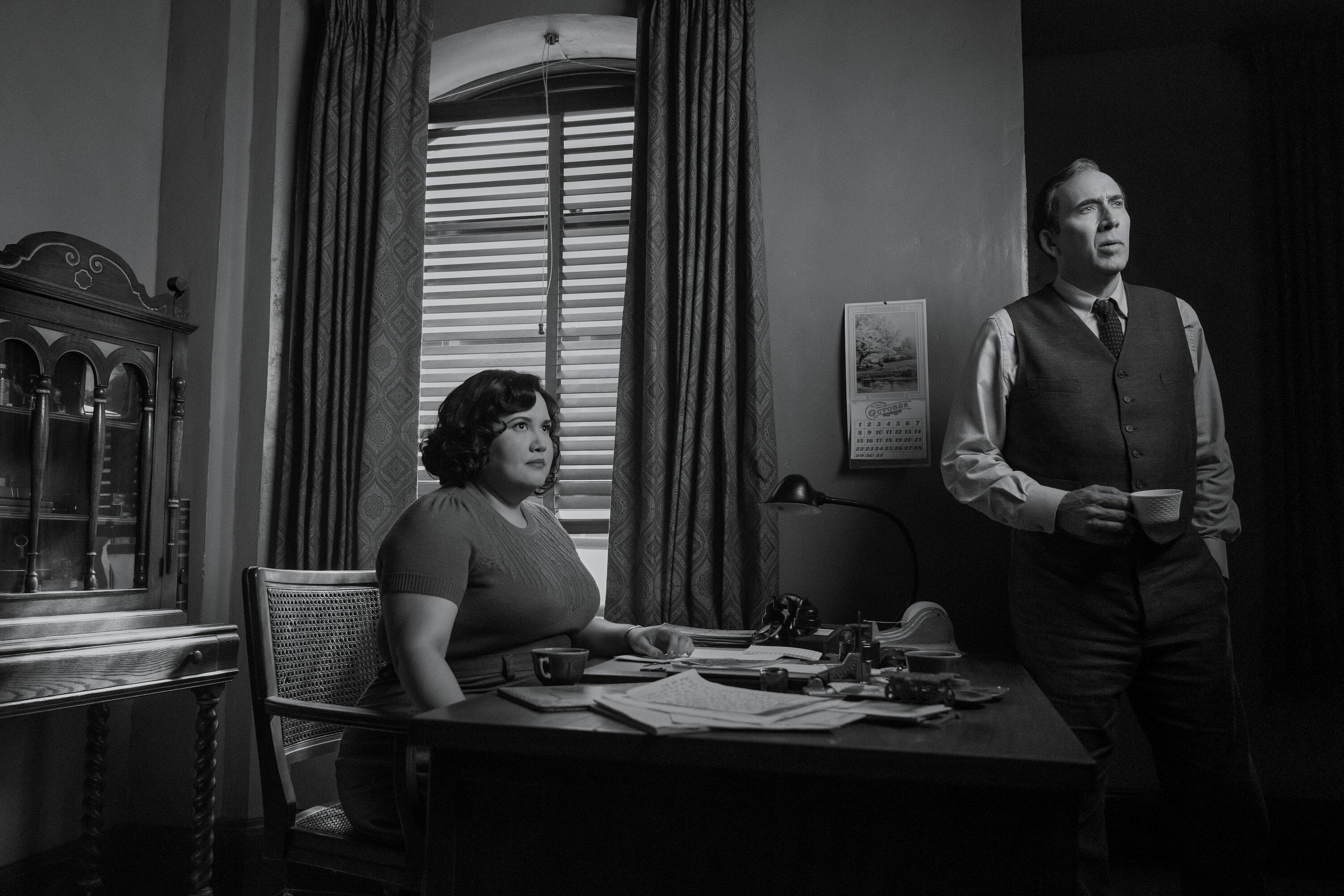Janet Ross (Karen Rodriguez) and Ben Reilly/Spiderman (Nicolas Cage) in "Spider-Noir".