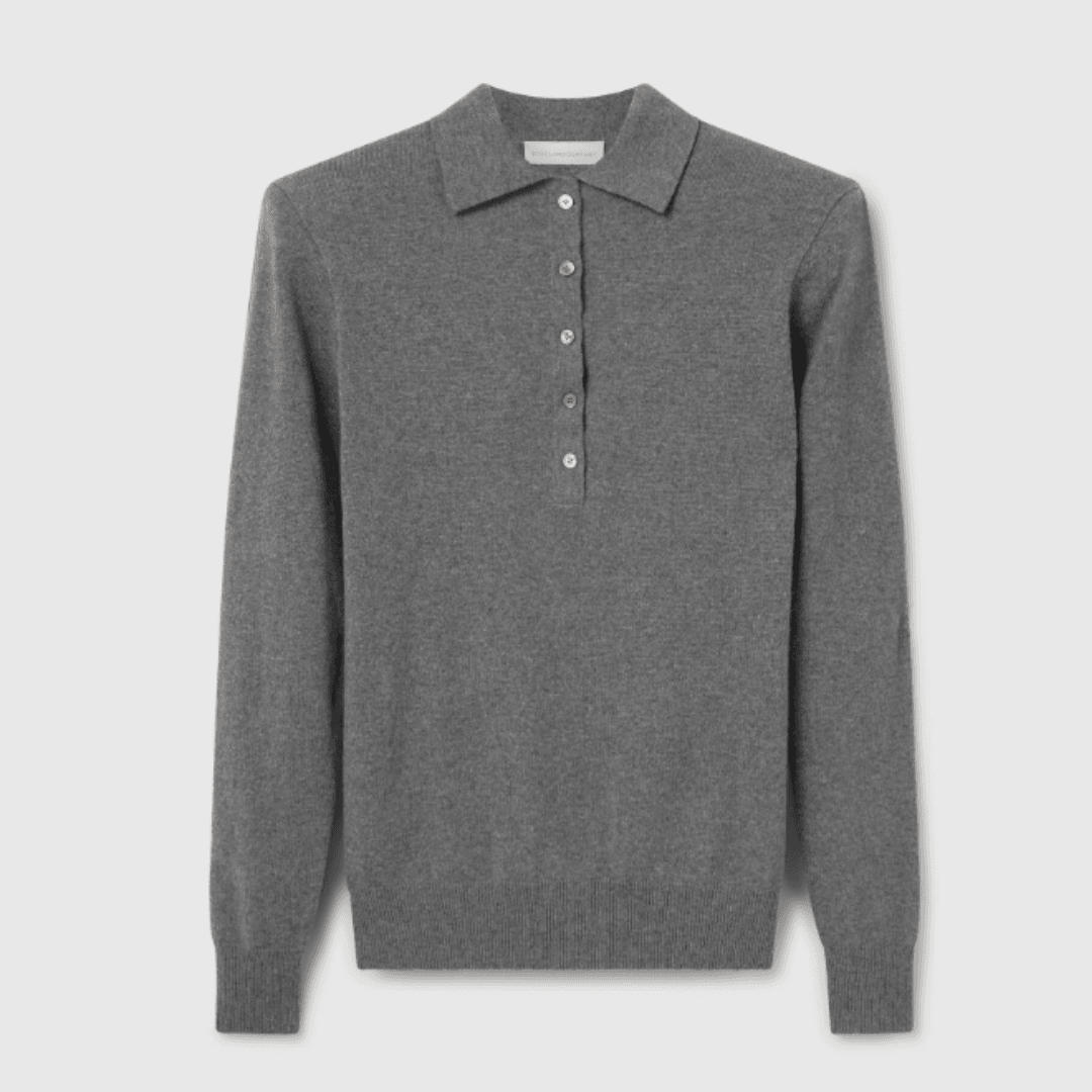 Stella McCartney Strong Shoulder Polo Shirt in gray against a gray background