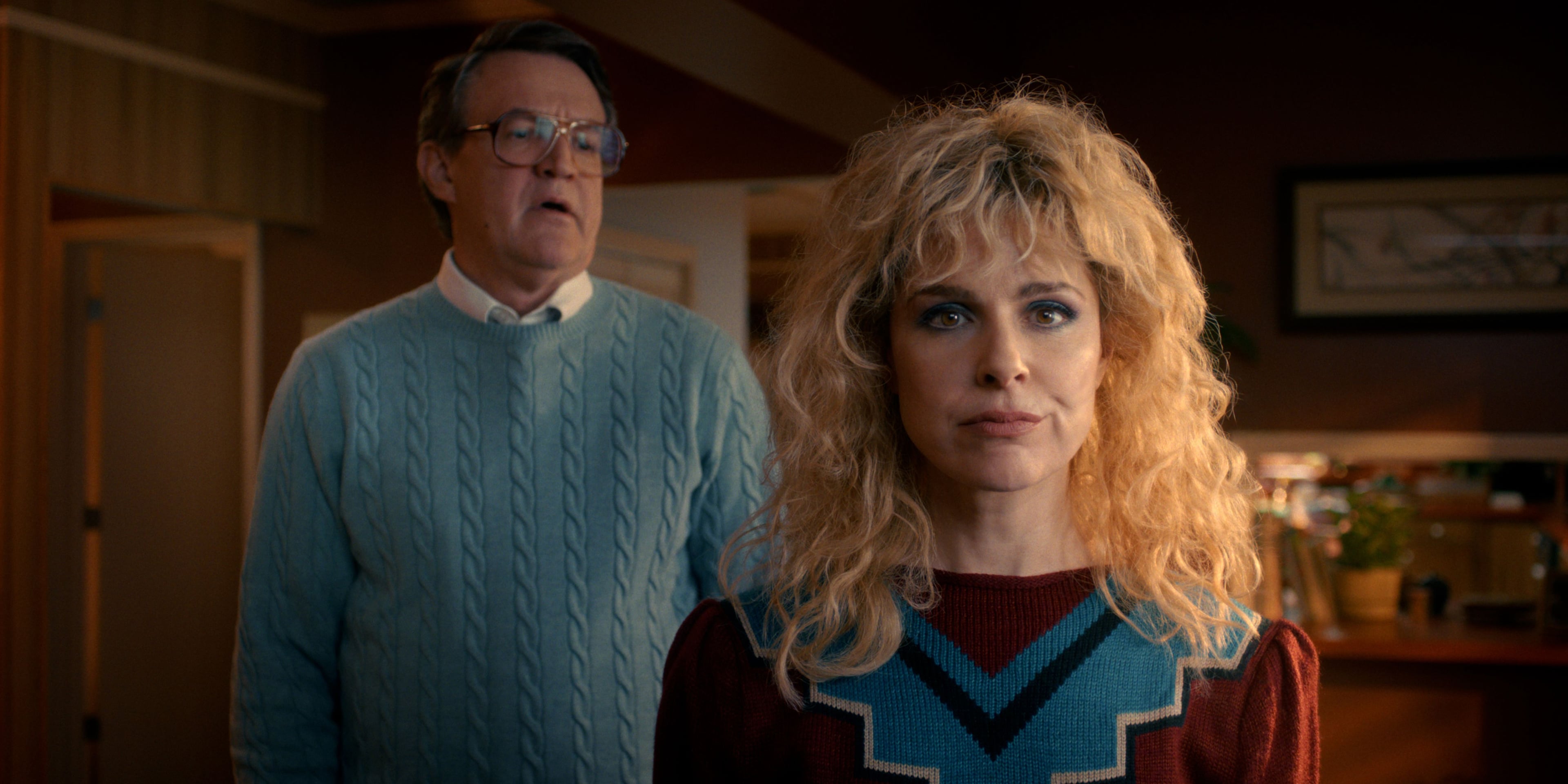 Actors Joe Chrest and Cara Buono in "Stranger Things" season five.
