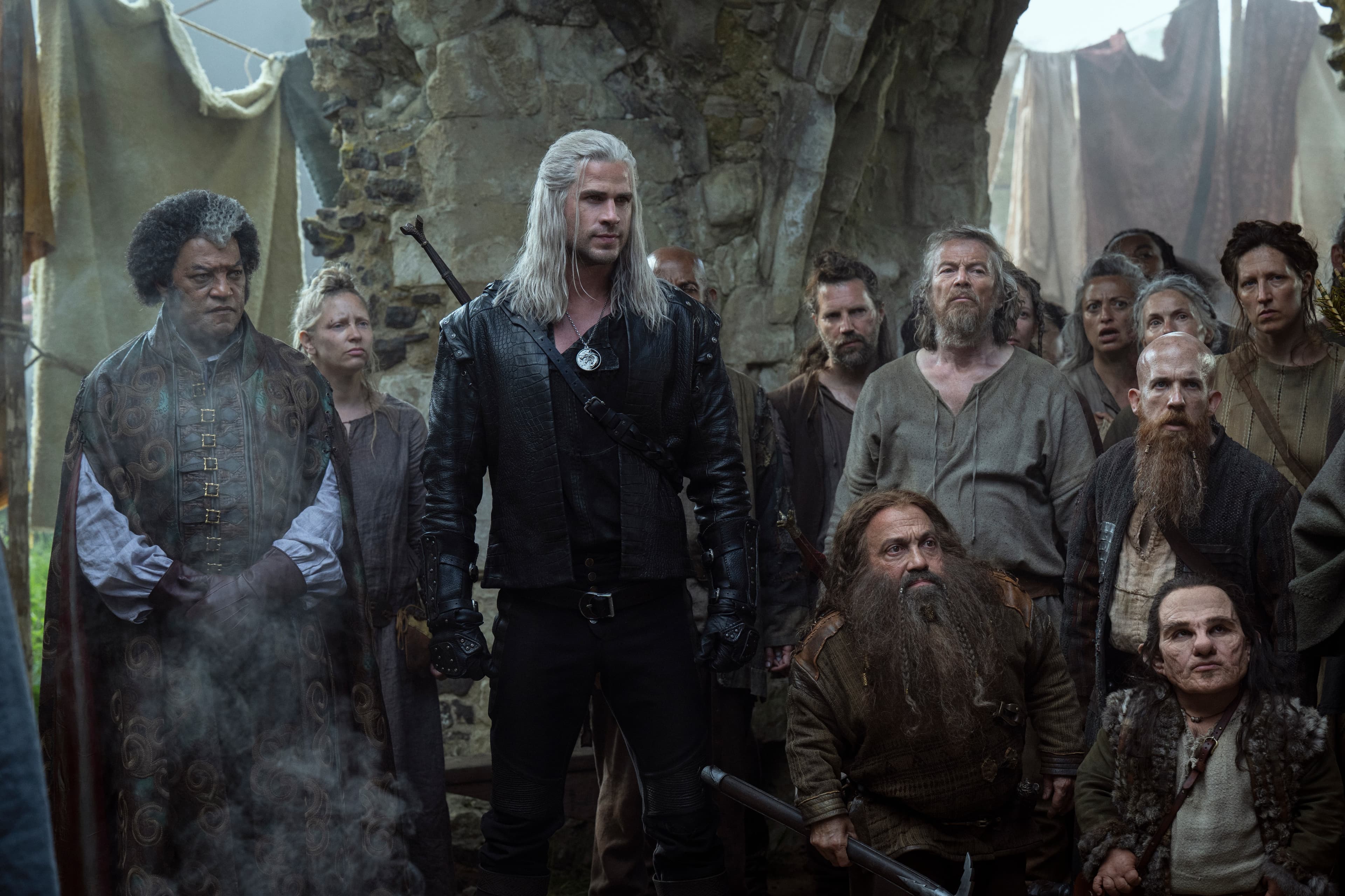 Laurence Fishburne and Liam Hemsworth in season four of "The Witcher."