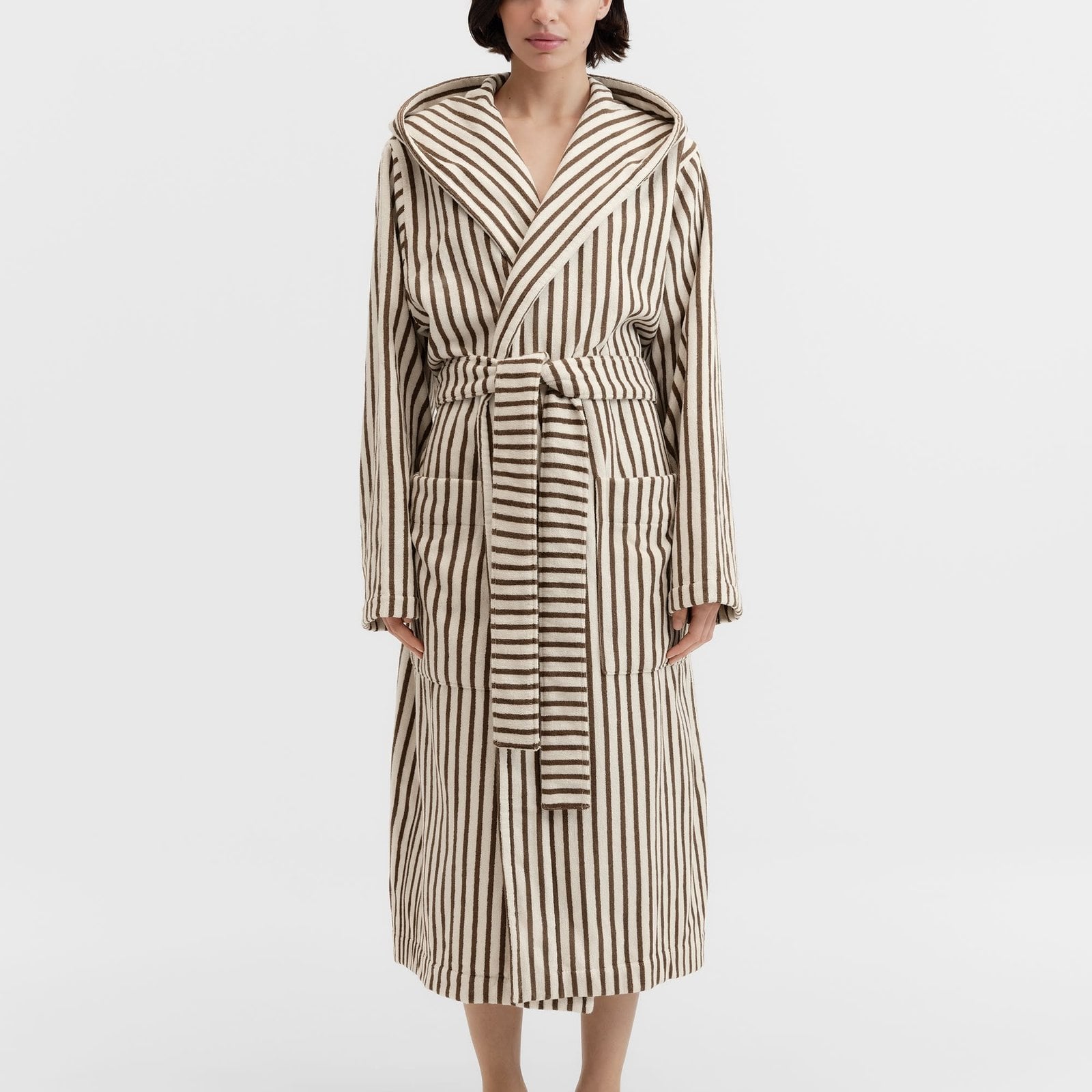 Tekla Terry Hooded Bathrobe in Kodiak Stripes