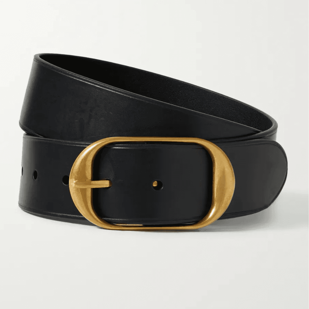 Black Nili Lotan Nili Leather Belt wrapped in a loop