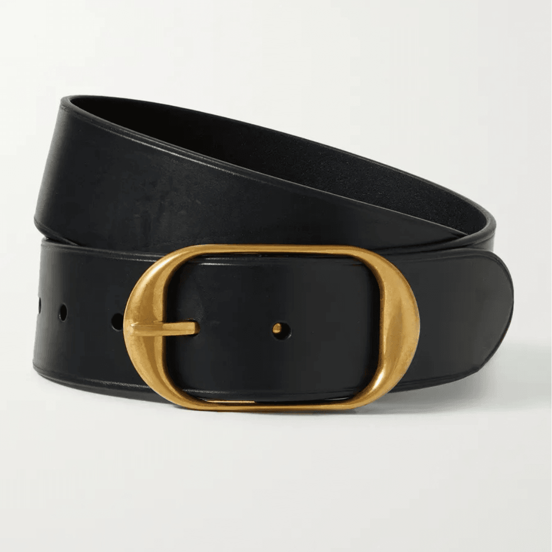 Black Nili Lotan Nili Leather Belt wrapped in a loop