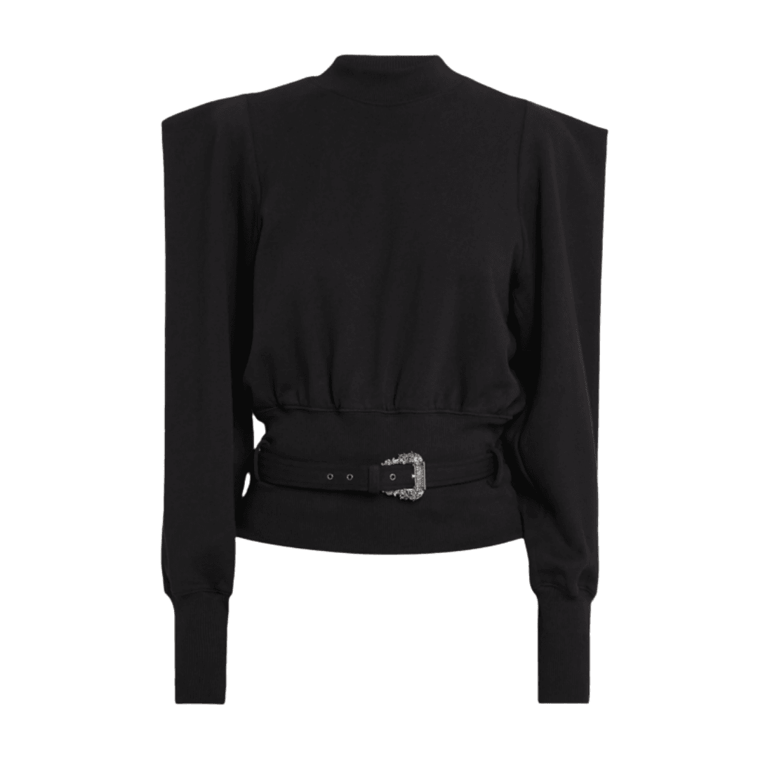 Versace Jeans Couture Belted Mock-Neck Sweatshirt in black against a white background