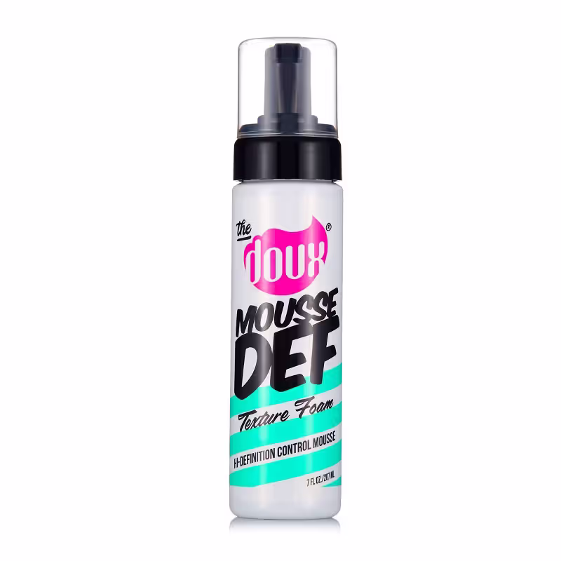 A bottle of The Doux Mousse Def Texture Foam Curl Enhancer