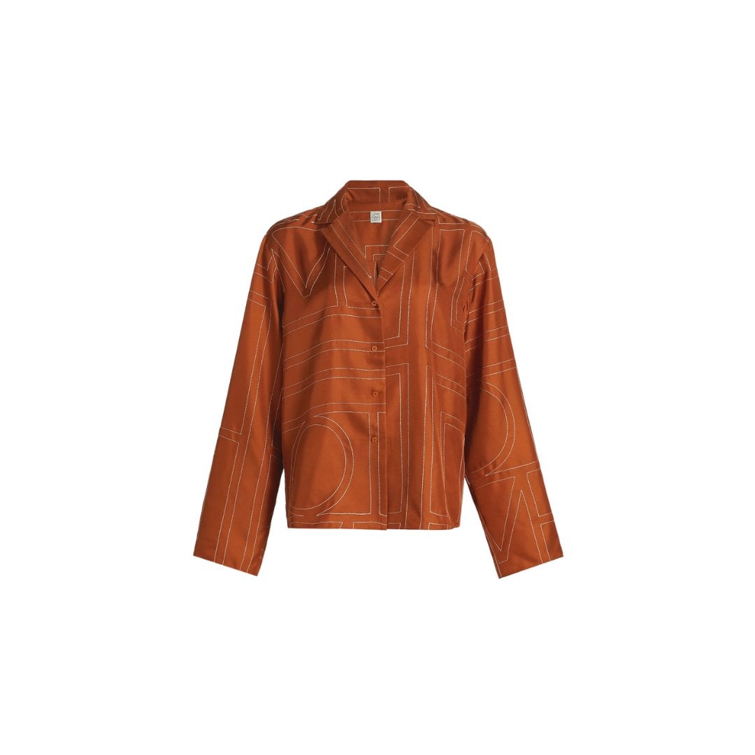 Toteme Monogram Silk Pajama-Inspired Button-Front Shirt
