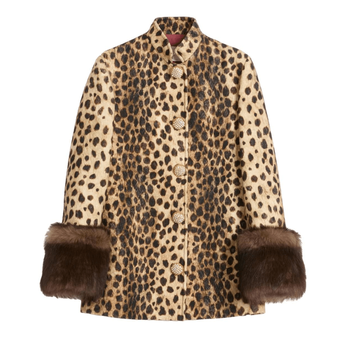 The Valentino Jaguar Spots Leopard Printed Coat against a white background