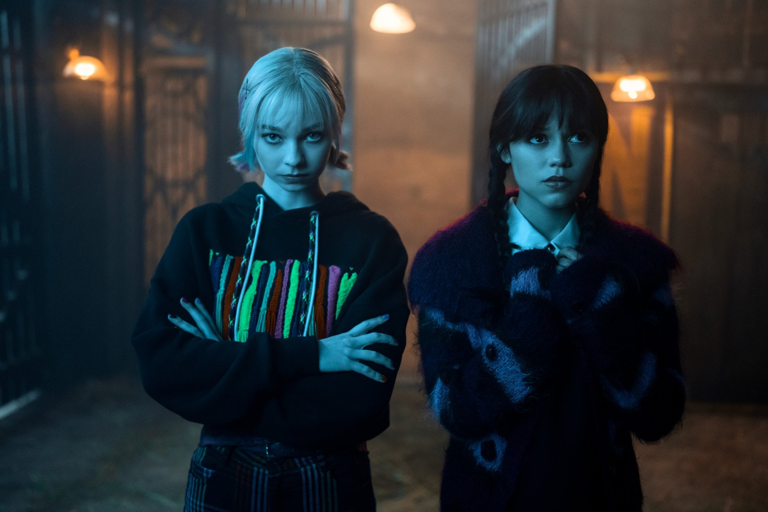 Emma Myers and Jenna Ortega in "Wednesday" season two.