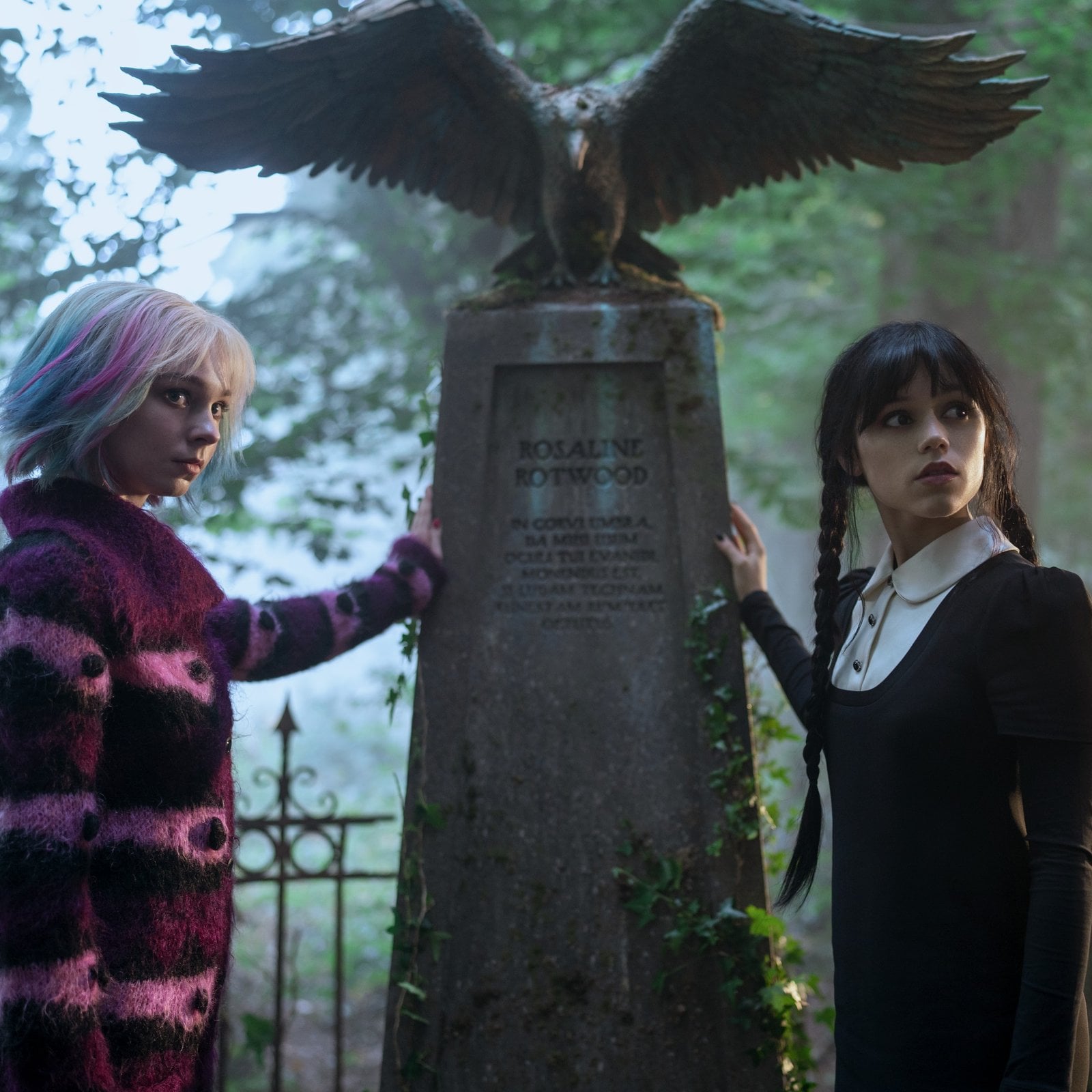 Emma Myers and Jenna Ortega in "Wednesday" season two.