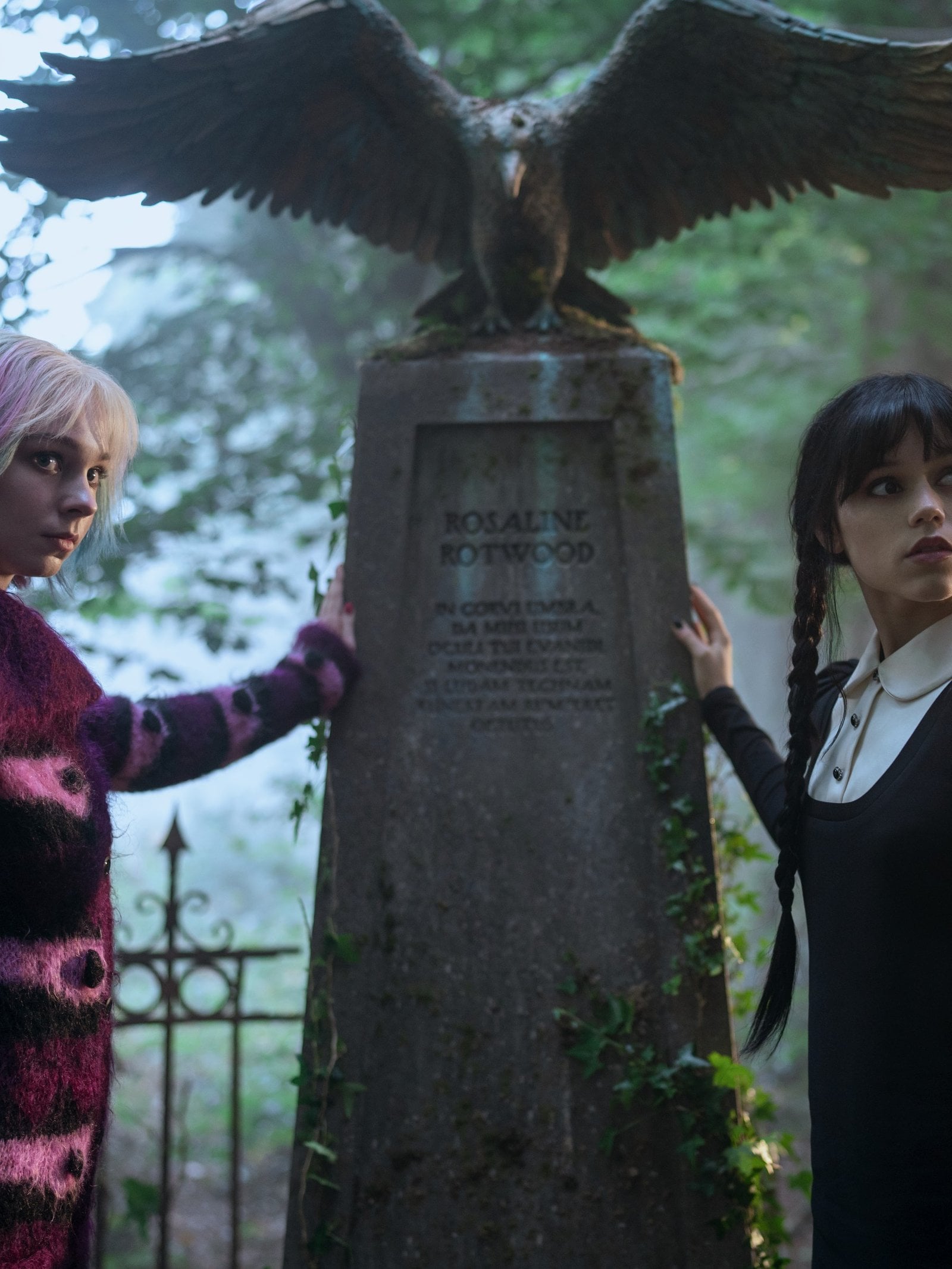 Emma Myers and Jenna Ortega in "Wednesday" season two.
