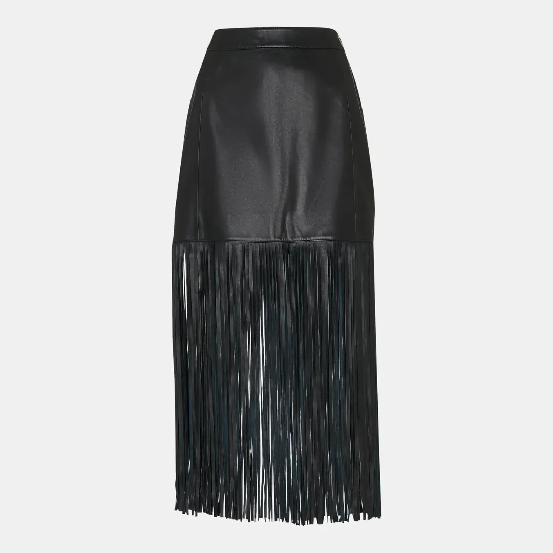 Whistles Leather Fringed Mini Skirt