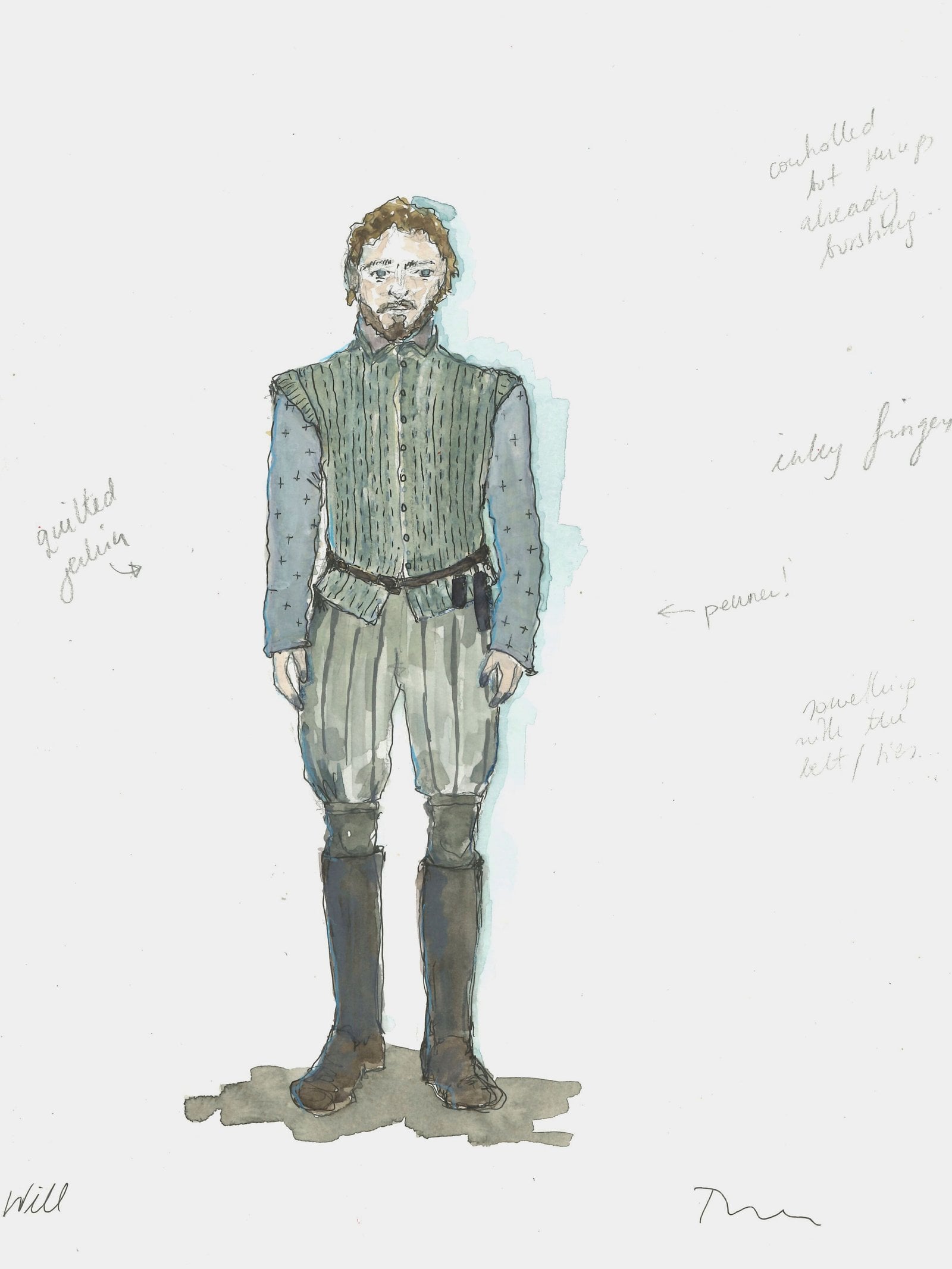 A sketch of Will's costume for his wedding to Agnes.
