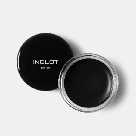 a pot of black gel eyeliner against an off-white background