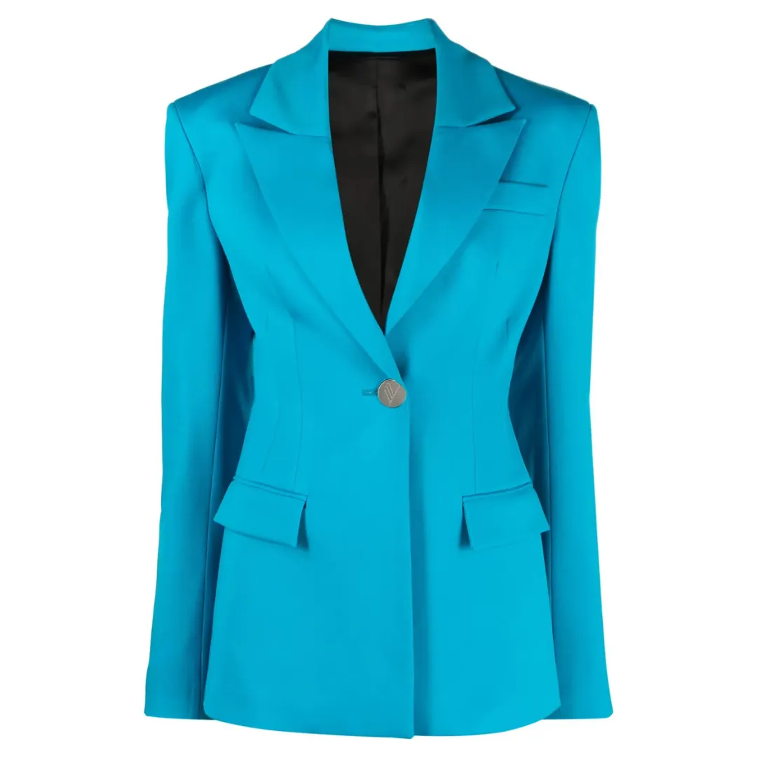 The Attico single-breasted virgin-wool blazer in a turqouise color against a white background