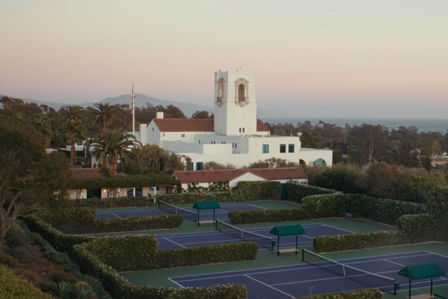 The exterior of the Monte Vista Point country club—filmed at the Montecito Club.