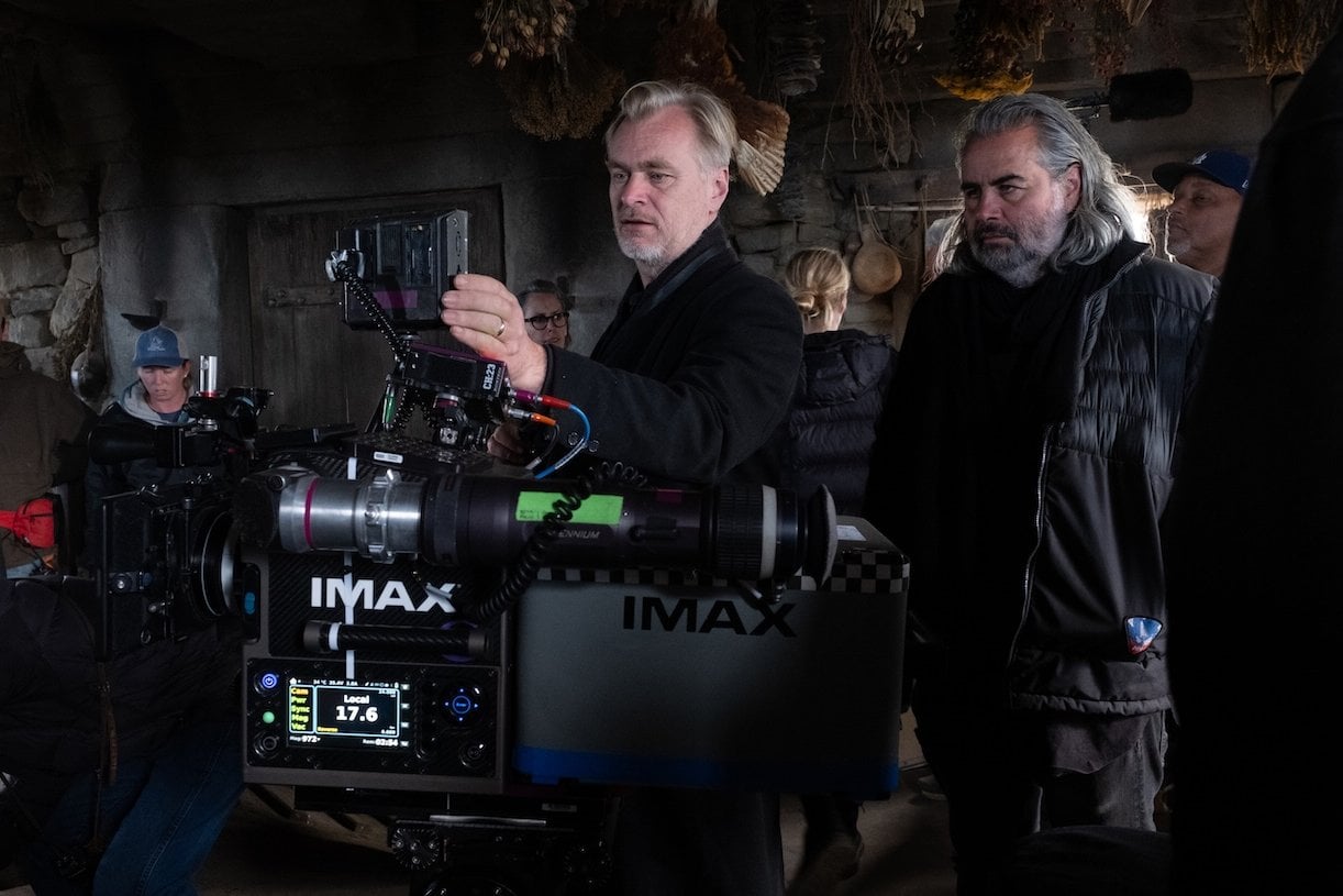Christopher Nolan with cinematographer Hoyte van Hoytema on the set of the Circe scene of "The Odyssey".