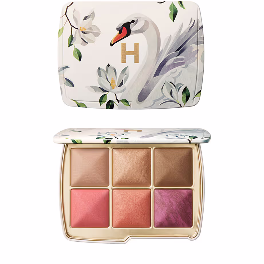 The Hourglass Ambient Lighting Limited Edition Unlocked Palette both opened and closed on a white background