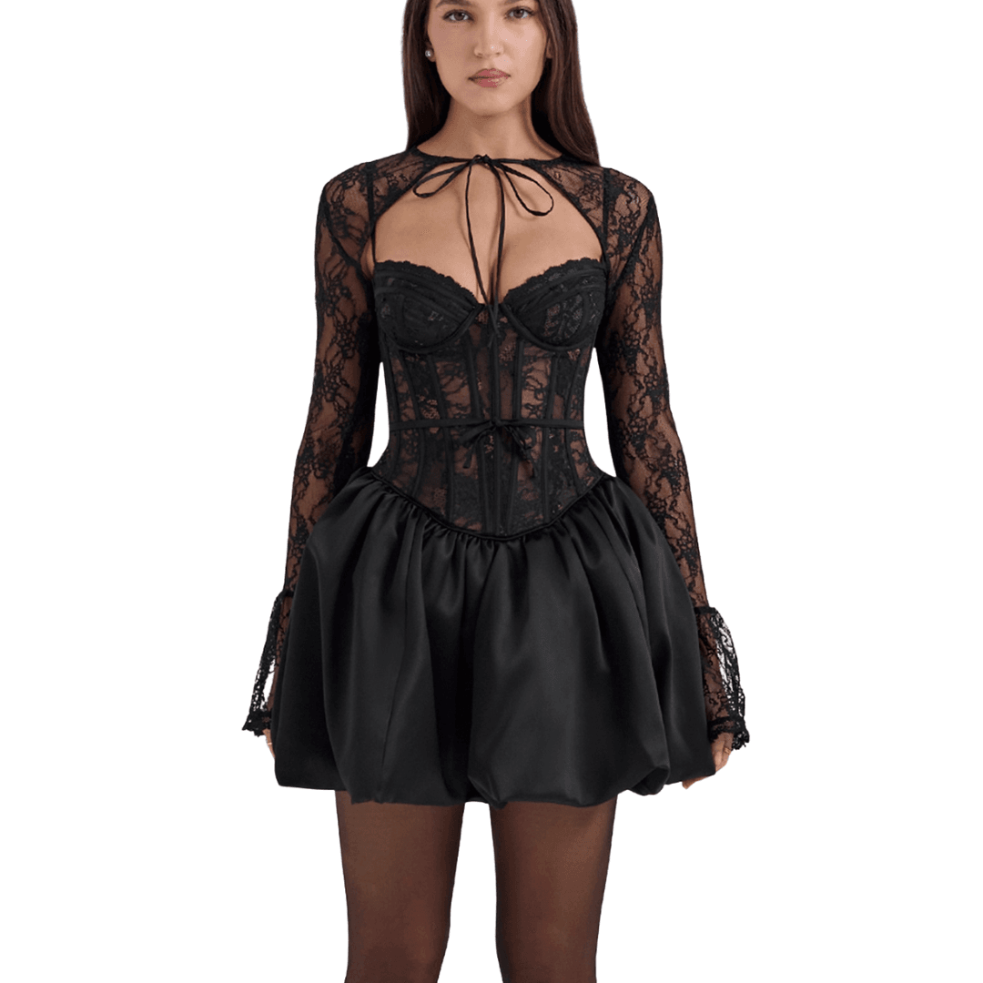 House of CB Black Lace Puffball Mini Dress