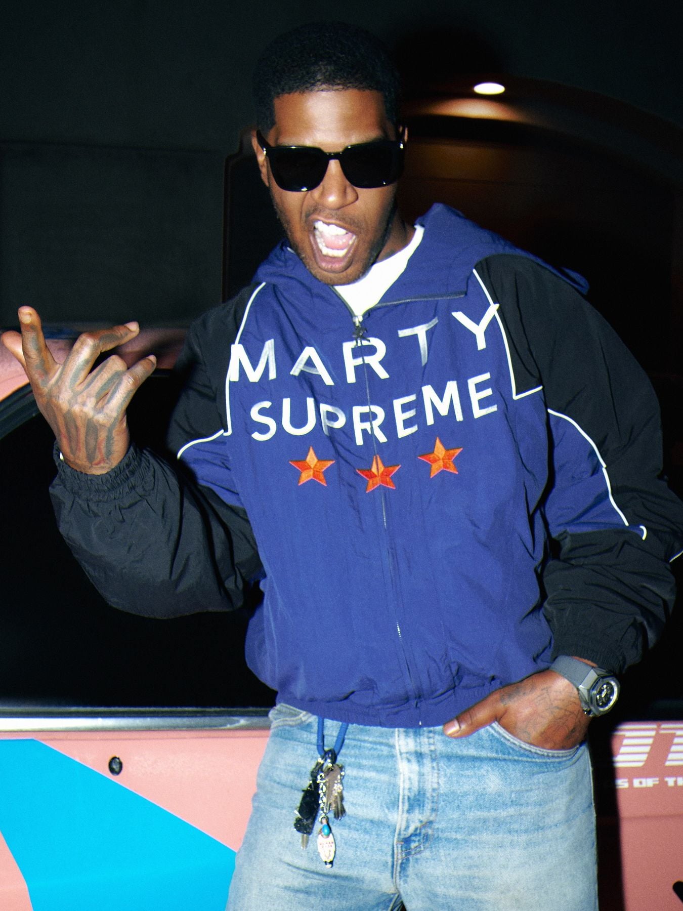 Kid Cudi in the "Marty Supreme" Nahmias windbreaker.