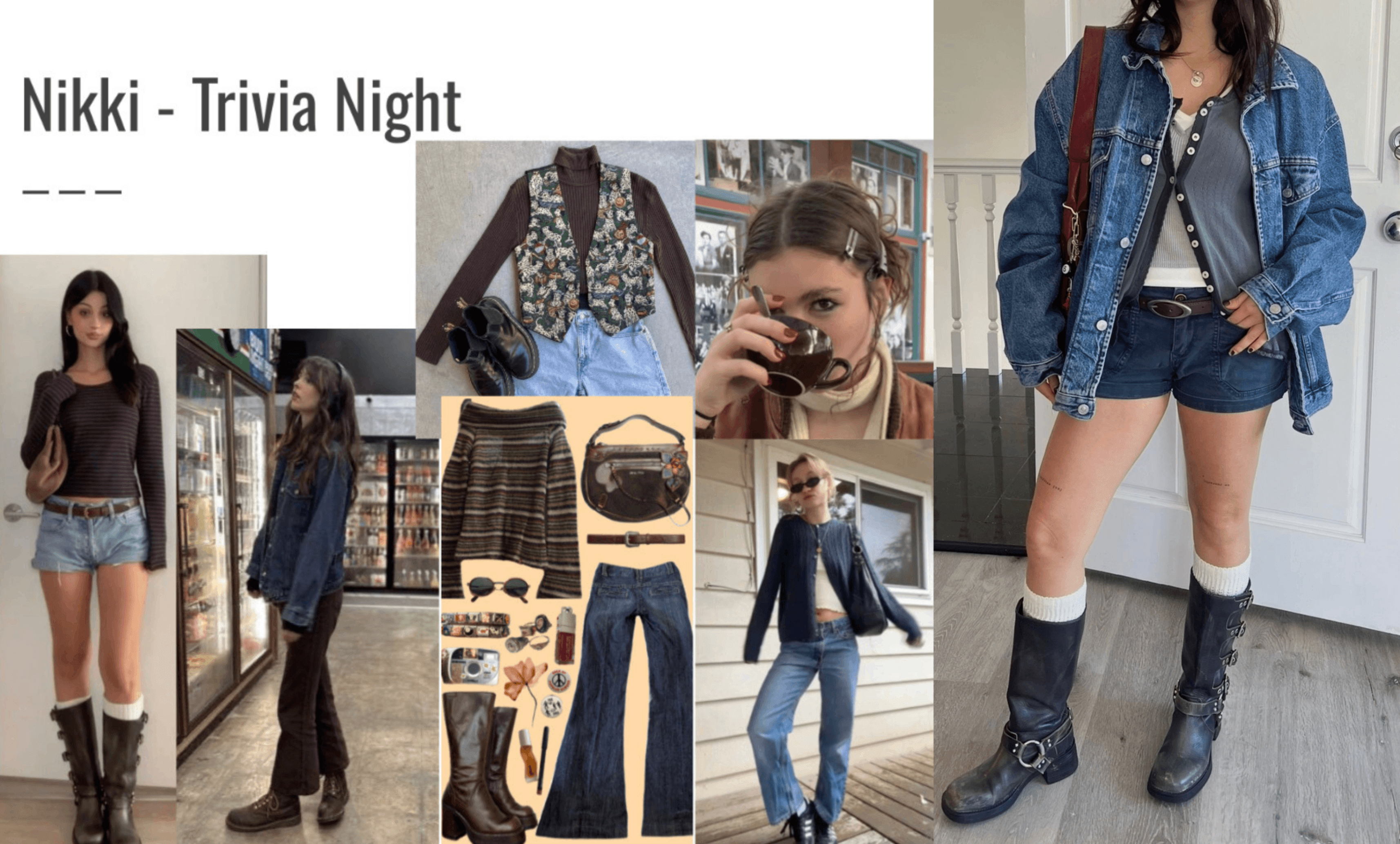 The moodboard and final look for Nikki at trivia night.