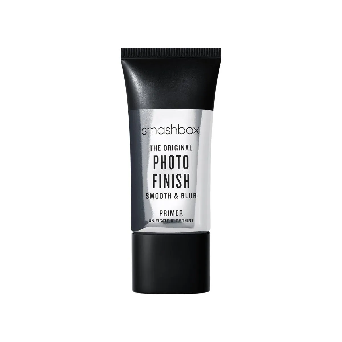 A black-and-silver tube of Smashbox foundation primer against a white background