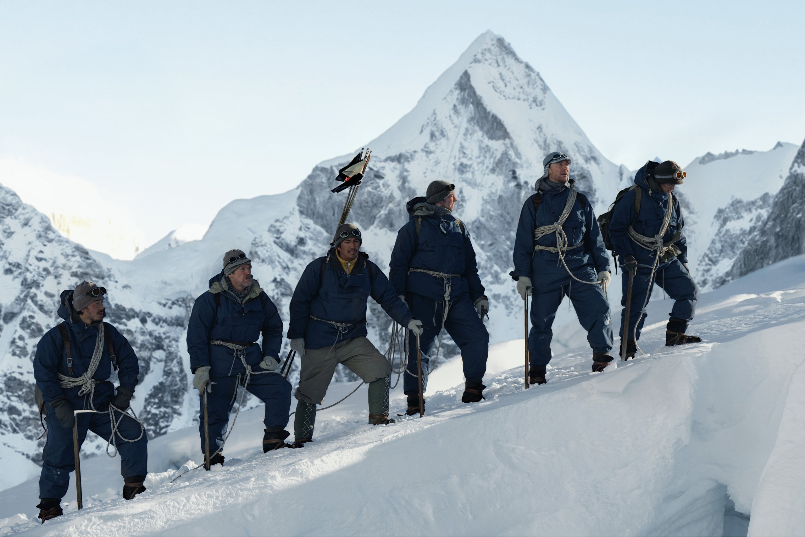 Tenzin Dalha, Willem Dafoe, Genden Phuntsok, Harry Greenwood, Tom Hiddleston and Pasang Arya Sherpa in "Tenzing."